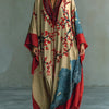 Japanese Red Plum Blossom Maxi Dress with Batwing Sleeves and Print