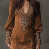 Short Dress with Suede Effect