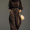 Vintage brown velvet hoodie and loose pants set (Includes belt)